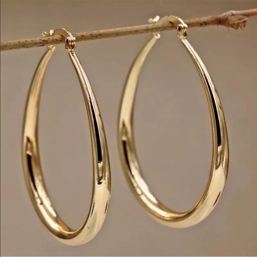 New Oval 14K Gold Plated Hoop Earrings 40mm for Women